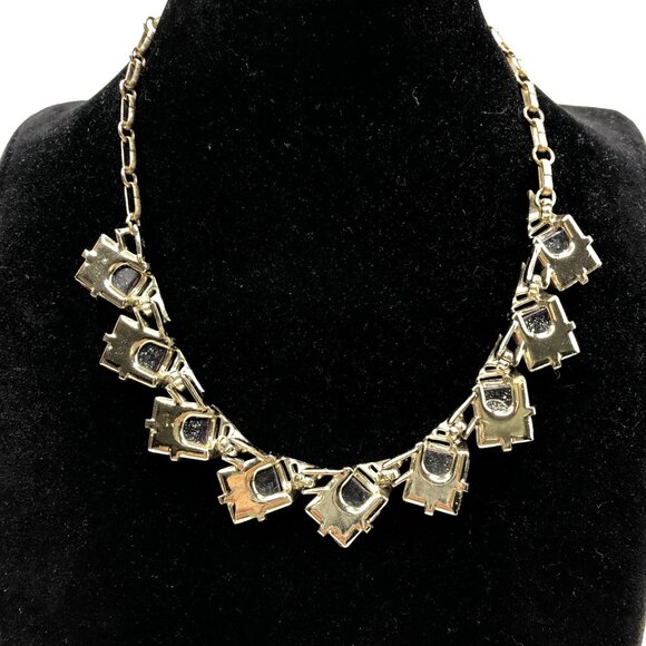 VTG 80s CORO Purple Glitter Stone Silver Necklace 17" Chain Art Deco Luxury Gift - Picture 5 of 8